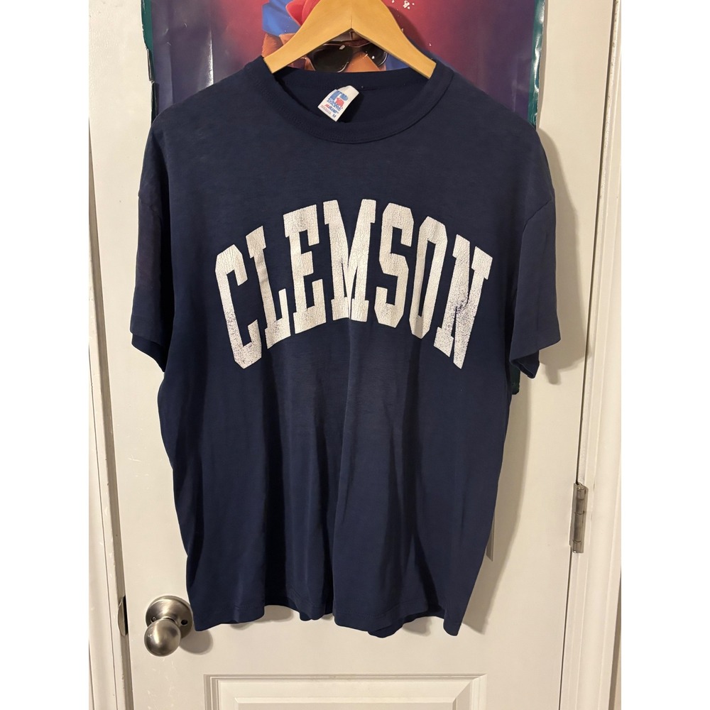 Vintage Russell Athletic Clemson T Shirt Mens Medium Navy Blue 90s Made in USA
